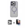 MARSİLYAN™- iPhone 15 Pro Max Kılıf Ahenk Klasik Özel Seri - Siyah 3D Antistatik Mat Seramik Nano Ekran Koruyucu + PVD Metal Kamera Lens - GS