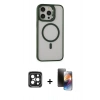 MARSİLYAN™- iPhone 15 Pro Max Kılıf Ahenk Klasik Özel Seri - Siyah 3D Antistatik Mat Seramik Nano Ekran Koruyucu + PVD Metal Kamera Lens - SH