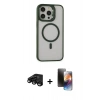MARSİLYAN™- iPhone 15 Pro Max Kılıf Ahenk Klasik Özel Seri - Siyah 3D Antistatik Mat Seramik Nano Ekran Koruyucu + Raze Metal Kamera Lens - SH