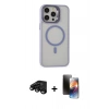 MARSİLYAN™- iPhone 15 Pro Max Kılıf Ahenk Klasik Özel Seri - Siyah 3D Antistatik Mat Seramik Nano Ekran Koruyucu + Raze Metal Kamera Lens - SH