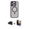 MARSİLYAN™- iPhone 15 Pro Max Kılıf Ahenk Klasik Özel Seri - Siyah 3D Antistatik Mat Seramik Nano Ekran Koruyucu + Raze Metal Kamera Lens - SH