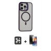 MARSİLYAN™- iPhone 15 Pro Max Kılıf Ahenk Klasik Özel Seri - Siyah 3D Antistatik Mat Seramik Nano Ekran Koruyucu + PVD Metal Kamera Lens - GI