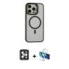 MARSİLYAN™- iPhone 15 Pro Max Kılıf Ahenk Klasik Özel Seri - Siyah 3D Antistatik Seramik Nano Ekran Koruyucu + PVD Metal Kamera Lens - GI