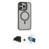 MARSİLYAN™- iPhone 15 Pro Max Kılıf Ahenk Klasik Özel Seri - Siyah 3D Antistatik Seramik Nano Ekran Koruyucu + Raze Metal Kamera Lens - SH