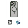 MARSİLYAN™- iPhone 15 Pro Max Kılıf Ahenk Klasik Özel Seri - Siyah 3D Antistatik Seramik Nano Ekran Koruyucu + PVD Metal Kamera Lens - GS
