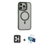 MARSİLYAN™- iPhone 15 Pro Max Kılıf Ahenk Klasik Özel Seri - Siyah 3D Antistatik Seramik Nano Ekran Koruyucu + PVD Metal Kamera Lens - SH