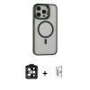 MARSİLYAN™- iPhone 15 Pro Max Kılıf Ahenk Klasik Özel Seri - Siyah Bilvis 0.18mm Plus Cam Ekran Koruyucu + PVD Metal Kamera Lens - TU