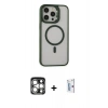 MARSİLYAN™- iPhone 15 Pro Max Kılıf Ahenk Klasik Özel Seri - Siyah Bilvis 0.18mm Plus Cam Ekran Koruyucu + PVD Metal Kamera Lens - GS