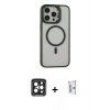 MARSİLYAN™- iPhone 15 Pro Max Kılıf Ahenk Klasik Özel Seri - Siyah Bilvis 0.18mm Plus Cam Ekran Koruyucu + Siyah PVD Metal Kamera Lens