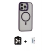 MARSİLYAN™- iPhone 15 Pro Max Kılıf Ahenk Klasik Özel Seri - Siyah Bilvis 0.18mm Plus Cam Ekran Koruyucu + PVD Metal Kamera Lens - TU
