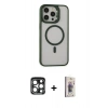 MARSİLYAN™- iPhone 15 Pro Max Kılıf Ahenk Klasik Özel Seri - Siyah Bilvis 3D Cam Ekran Koruyucu + PVD Metal Kamera Lens - LT
