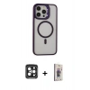 MARSİLYAN™- iPhone 15 Pro Max Kılıf Ahenk Klasik Özel Seri - Siyah Bilvis 3D Cam Ekran Koruyucu + PVD Metal Kamera Lens - SH