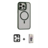 MARSİLYAN™- iPhone 15 Pro Max Kılıf Ahenk Klasik Özel Seri - Siyah Bilvis 3D Cam Ekran Koruyucu + PVD Metal Kamera Lens - GS