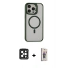 MARSİLYAN™- iPhone 15 Pro Max Kılıf Ahenk Klasik Özel Seri - Siyah Bilvis 3D Cam Ekran Koruyucu + PVD Metal Kamera Lens - SH