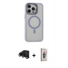 MARSİLYAN™- iPhone 15 Pro Max Kılıf Ahenk Klasik Özel Seri - Siyah Bilvis 3D Cam Ekran Koruyucu + Raze Metal Kamera Lens - SH