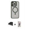 MARSİLYAN™- iPhone 15 Pro Max Kılıf Ahenk Klasik Özel Seri - Siyah Bilvis 3D Cam Ekran Koruyucu + Raze Metal Kamera Lens - GS
