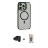 MARSİLYAN™- iPhone 15 Pro Max Kılıf Ahenk Klasik Özel Seri - Siyah Bilvis 3D Cam Ekran Koruyucu + Raze Metal Kamera Lens - TMGI