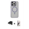 MARSİLYAN™- iPhone 15 Pro Max Kılıf Ahenk Klasik Özel Seri - Siyah Bilvis 3D Mat Cam Ekran Koruyucu + Gümüş Raze Metal Kamera Lens