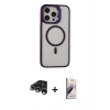 MARSİLYAN™- iPhone 15 Pro Max Kılıf Ahenk Klasik Özel Seri - Siyah Bilvis 3D Mat Cam Ekran Koruyucu + Gümüş Raze Metal Kamera Lens