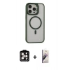 MARSİLYAN™- iPhone 15 Pro Max Kılıf Ahenk Klasik Özel Seri - Siyah Bilvis 3D Mat Cam Ekran Koruyucu + PVD Metal Kamera Lens - TU