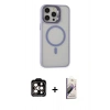 MARSİLYAN™- iPhone 15 Pro Max Kılıf Ahenk Klasik Özel Seri - Siyah Bilvis 3D Mat Cam Ekran Koruyucu + PVD Metal Kamera Lens - TU