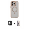 MARSİLYAN™- iPhone 15 Pro Max Kılıf Ahenk Klasik Özel Seri - Siyah Bilvis 3D Mat Cam Ekran Koruyucu + PVD Metal Kamera Lens - SH