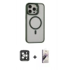 MARSİLYAN™- iPhone 15 Pro Max Kılıf Ahenk Klasik Özel Seri - Siyah Bilvis 3D Mat Cam Ekran Koruyucu + PVD Metal Kamera Lens - GI