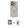 MARSİLYAN™- iPhone 15 Pro Max Kılıf Ahenk Klasik Özel Seri - Siyah Bilvis 3D Mat Cam Ekran Koruyucu + PVD Metal Kamera Lens - GS
