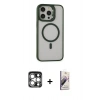 MARSİLYAN™- iPhone 15 Pro Max Kılıf Ahenk Klasik Özel Seri - Siyah Bilvis 3D Mat Cam Ekran Koruyucu + PVD Metal Kamera Lens - GS