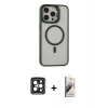 MARSİLYAN™- iPhone 15 Pro Max Kılıf Ahenk Klasik Özel Seri - Siyah Bilvis 3D Mat Cam Ekran Koruyucu + PVD Metal Kamera Lens - SH