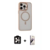 MARSİLYAN™- iPhone 15 Pro Max Kılıf Ahenk Klasik Özel Seri - Siyah Bilvis 3D Mat Cam Ekran Koruyucu + PVD Metal Kamera Lens - TU