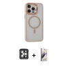 MARSİLYAN™- iPhone 15 Pro Max Kılıf Ahenk Klasik Özel Seri - Siyah Bilvis 3D Mat Cam Ekran Koruyucu + PVD Metal Kamera Lens - GI