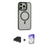 MARSİLYAN™- iPhone 15 Pro Max Kılıf Ahenk Klasik Özel Seri - Siyah Bilvis 5in1 3D Magic Cam Ekran Koruyucu + Raze Metal Kamera Lens - TMGI