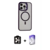 MARSİLYAN™- iPhone 15 Pro Max Kılıf Ahenk Klasik Özel Seri - Siyah Bilvis 5in1 3D Magic Cam Ekran Koruyucu + PVD Metal Kamera Lens - TU