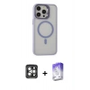 MARSİLYAN™- iPhone 15 Pro Max Kılıf Ahenk Klasik Özel Seri - Siyah Bilvis 5in1 3D Magic Cam Ekran Koruyucu + PVD Metal Kamera Lens - GI