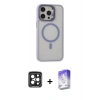 MARSİLYAN™- iPhone 15 Pro Max Kılıf Ahenk Klasik Özel Seri - Siyah Bilvis 5in1 3D Magic Cam Ekran Koruyucu + PVD Metal Kamera Lens - SH