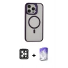 MARSİLYAN™- iPhone 15 Pro Max Kılıf Ahenk Klasik Özel Seri - Siyah Bilvis 5in1 3D Magic Cam Ekran Koruyucu + PVD Metal Kamera Lens - GI