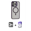 MARSİLYAN™- iPhone 15 Pro Max Kılıf Ahenk Klasik Özel Seri - Siyah Bilvis 5in1 3D Magic Cam Ekran Koruyucu + PVD Metal Kamera Lens - GS
