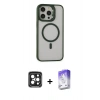 MARSİLYAN™- iPhone 15 Pro Max Kılıf Ahenk Klasik Özel Seri - Siyah Bilvis 5in1 3D Magic Cam Ekran Koruyucu + PVD Metal Kamera Lens - SH
