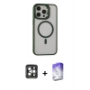 MARSİLYAN™- iPhone 15 Pro Max Kılıf Ahenk Klasik Özel Seri - Siyah Bilvis 5in1 3D Magic Cam Ekran Koruyucu + PVD Metal Kamera Lens - GI