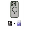 MARSİLYAN™- iPhone 15 Pro Max Kılıf Ahenk Klasik Özel Seri - Siyah Bilvis 5in1 5D Magic Hayalet Cam Ekran Koruyucu + PVD Metal Kamera Lens - TU