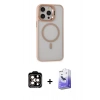 MARSİLYAN™- iPhone 15 Pro Max Kılıf Ahenk Klasik Özel Seri - Siyah Bilvis 5in1 5D Magic Hayalet Cam Ekran Koruyucu + PVD Metal Kamera Lens - TU