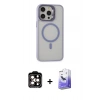 MARSİLYAN™- iPhone 15 Pro Max Kılıf Ahenk Klasik Özel Seri - Siyah Bilvis 5in1 5D Magic Hayalet Cam Ekran Koruyucu + PVD Metal Kamera Lens - TU