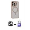 MARSİLYAN™- iPhone 15 Pro Max Kılıf Ahenk Klasik Özel Seri - Siyah Bilvis 5in1 5D Magic Hayalet Cam Ekran Koruyucu + PVD Metal Kamera Lens - SH
