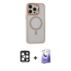 MARSİLYAN™- iPhone 15 Pro Max Kılıf Ahenk Klasik Özel Seri - Siyah Bilvis 5in1 5D Magic Hayalet Cam Ekran Koruyucu + PVD Metal Kamera Lens - LT