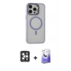 MARSİLYAN™- iPhone 15 Pro Max Kılıf Ahenk Klasik Özel Seri - Siyah Bilvis 5in1 5D Magic Hayalet Cam Ekran Koruyucu + PVD Metal Kamera Lens - GI