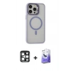MARSİLYAN™- iPhone 15 Pro Max Kılıf Ahenk Klasik Özel Seri - Siyah Bilvis 5in1 5D Magic Hayalet Cam Ekran Koruyucu + PVD Metal Kamera Lens - LT