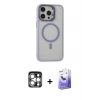 MARSİLYAN™- iPhone 15 Pro Max Kılıf Ahenk Klasik Özel Seri - Siyah Bilvis 5in1 5D Magic Hayalet Cam Ekran Koruyucu + PVD Metal Kamera Lens - GS
