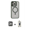 MARSİLYAN™- iPhone 15 Pro Max Kılıf Ahenk Klasik Özel Seri - Siyah Bilvis Hayalet Cam Ekran Koruyucu + PVD Metal Kamera Lens - GI