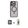 MARSİLYAN™- iPhone 15 Pro Max Kılıf Ahenk Klasik Özel Seri - Siyah Bilvis Hayalet Cam Ekran Koruyucu + PVD Metal Kamera Lens - GI